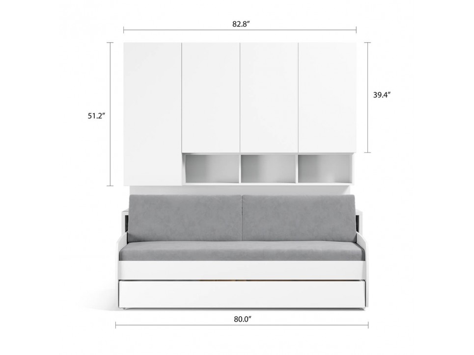 Compact Twin XL Sofa bed and Cabinets Wall System